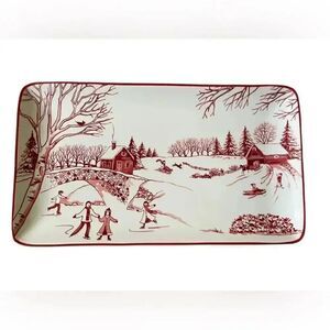 Toile De Jouy Winter Wonderland  Red Ceramic for Santa's Cookie Platter